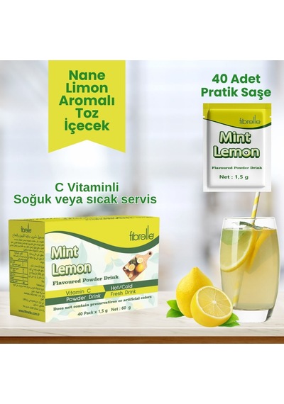 Fibrelle Nane Limon Aromalı Toz İçecek 1,5 G Saşe 40 Adet 60 G
