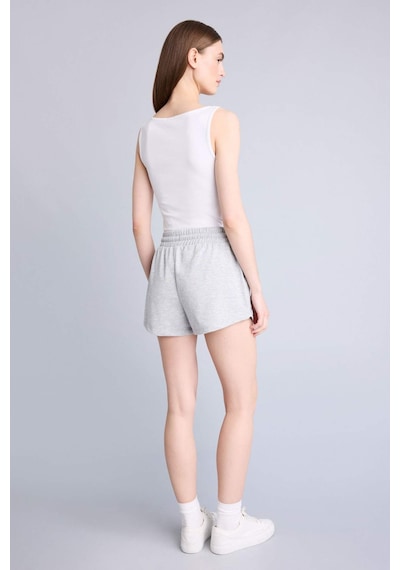 DeFacto Regular Fit Beli Bağcıklı Normal Bel Düz Paça Şort C7600AX25SMGR93 Gri
