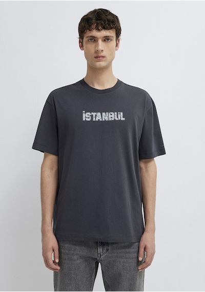 Mavi - İstanbul Baskılı Antrasit Tişört 0613593-80106