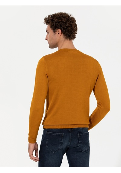 Cacharel Sarı Slim Fit Pamuk Karışımlı Bisiklet Yaka Triko Kazak