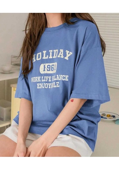 Kozia Outdoors Malkoçbey Holiday Baskili Oversize Unisex Basic T-shirt Mavi