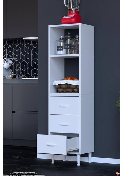 Velar 45 Cm 3 Çekmeceli Açık Raflı Mutfak Erzak Dolabı Çok Amaçlı Kiler Banyo Dolabı 45x150x32 Cm Beyaz Velar 45 Cm 3 Çekmeceli Açık Raflı Mutfak Erzak Dolabı Çok Amaçlı Kiler Banyo Dolabı 45x150x32 Cm Beyaz