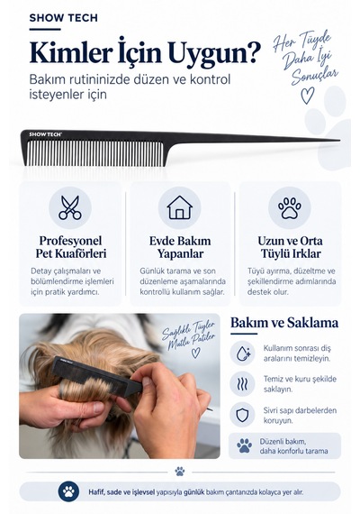 Showtech Sivri Saplı Karbon Anti-statik Kedi Köpek Örgü Tarağı