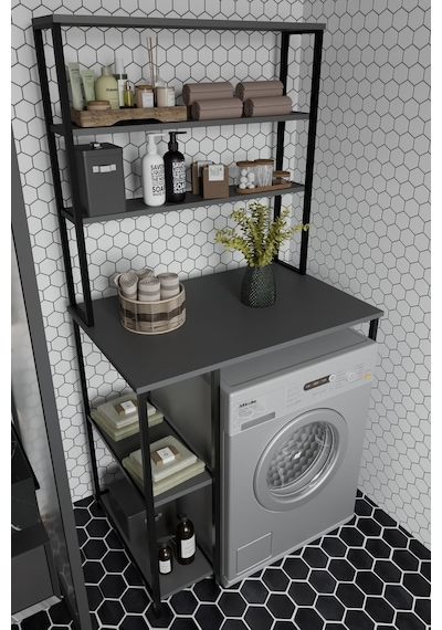 Çamaşır Makinası Dolabı Çamaşır Makinası Üstü Çok Raflı Düzenleyici Metal Banyo Dolabı Antrasit Diğer