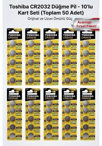 Cr2032 3v Lityum Düğme Pil - 10 Kart / 50 Adet  Paketi