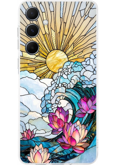 Printify Samsung Galaxy A56 İle Uyumlu Vitray Okyanus Sabahı Tasarımlı Şeffaf Silikon Kılıf Şeffaf