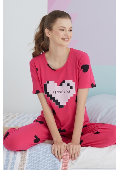 Siyah İnci Pamuklu Örme Pijama Takım 24113108 Çok Renkli