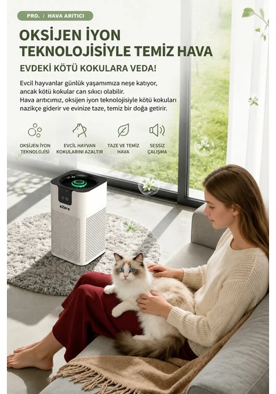 Ezere Pureair Akıllı Hava Temizleyici Hepa Filtreli Negatif İyon Hava Arıtıcı- 5775 Renk: Beyaz