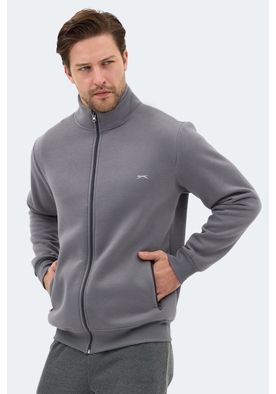 Slazenger Mendoza I Erkek Fermuarlı Dik Yaka Cepli Gri Sweatshırt Gri
