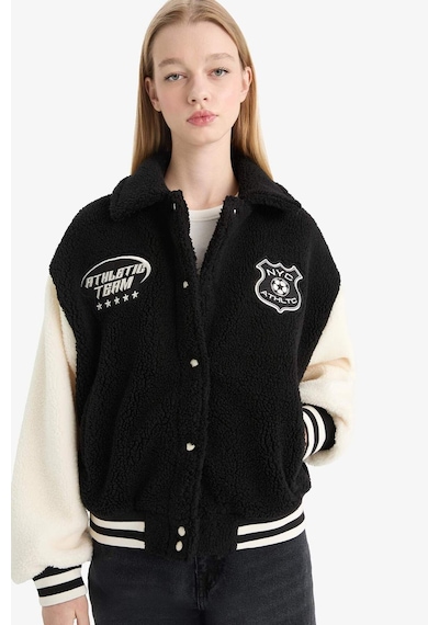 Defacto Coool Oversize Geniş Kalıp Polo Yaka Pelüş Bomber Ceket E9837ax25wnbk81 Siyah