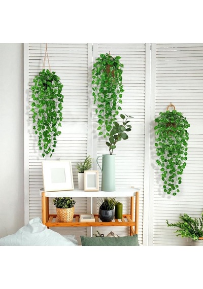 Yapay Çiçek 3lü Set Saksıda Sarkan Sarmaşık Hedera Oval Ve Yuvarlak Yapraklı Modeller