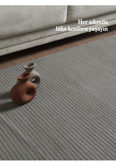 Modern Tasarımlı Salon Mutfak Koridor Halısı Düz Saçaklı Gri Renkli Gri