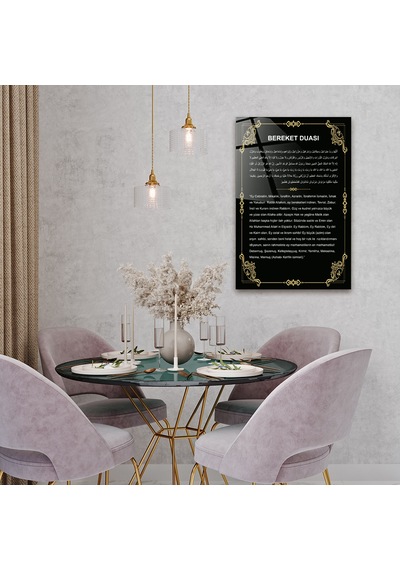 Cam Tablo |Dini İslami Tablo|Bereket Duası-Siyah Fon| 40cm x 60cm