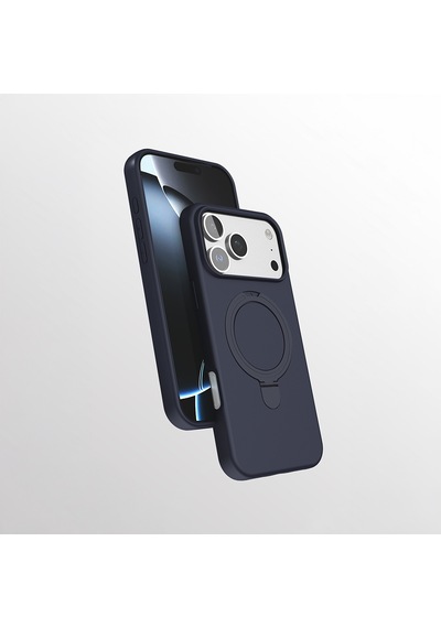 Apple Uyumlu iPhone 17 Pro Max Kılıf M-safe Şarj Özellikli Standlı Zore Samara Kapak Lacivert