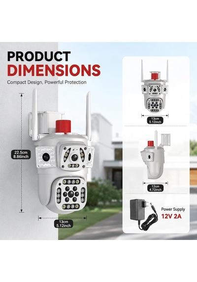 9 Mp Ultra Hd 3 Lensli Dış Mekan Akıllı Ip Güvenlik Kamerası, Gece Görüşlü Hareket Takipli Sesli Alarmlı Çif