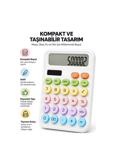 Lcd Ekran Hesap Makinesi 12 Haneli Hesap Makinesi Pastel Beyaz
