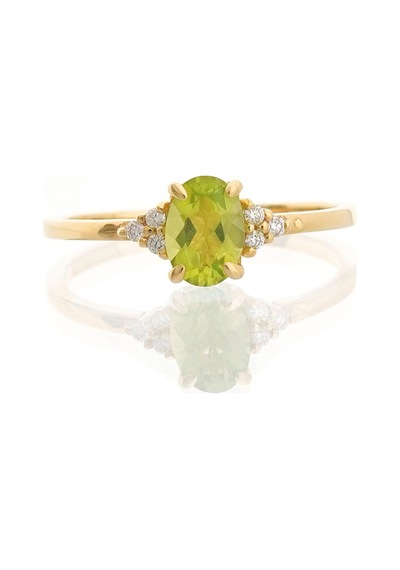 Peridot Oval Tektaş Pırlanta Yüzük Sarı