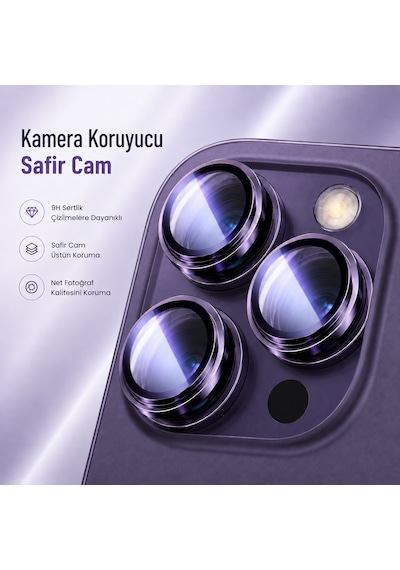 İphone 13 Uyumlu Kamera Lens Koruyucu Safir Cam Metal Çerçeveli - Şeffaf
