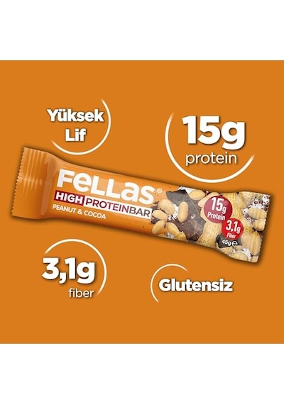 Yüksek Protein Bar, Yer Fıstıklı Ve Kakaolu, 45gr X 12 Adet