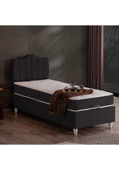 Trend Tek Kişilik Baza Başlık Letto Yatak Seti Antrasit 90 x 200
