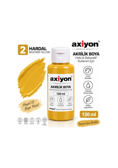 Axiyon Art Akrilik Boya 130 Ml Hardal 2'li Paket Su Bazlı Hobi Ve Dekoratif Boya