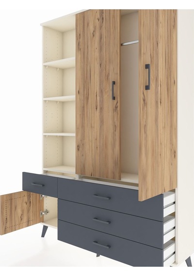 Arges Dolap 5 Raflı 4 Çekmeceli Tek Askılı 132x30x195 Aytaşı-çam/antrasit Atlas Çam/antrasıt Arges Dolap 5 Raflı 4 Çekmeceli Tek Askılı 132x30x195 Aytaşı-çam/antrasit Atlas Çam/antrasıt