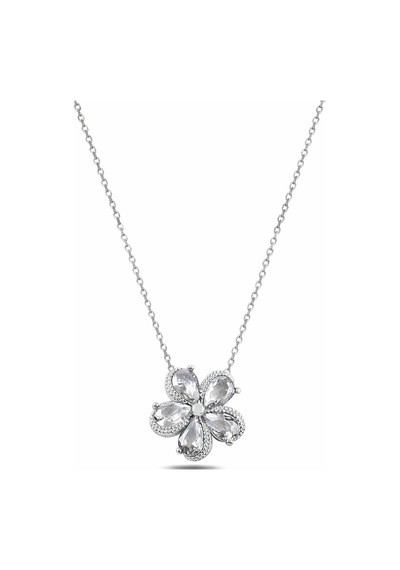 Çekirdekjewelry 925 Ayar Gümüş Gold Kaplama Çiçek Kolye Damla Taşlı Zarif Kadın Kolyesi Gümüş