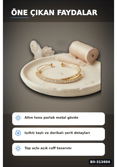 Bay Pirinç Dorikali Zirkon Taşlı Kadın Bileklik - 1 Adet Tonu Takı Aksesuarı Bx-313604 Najmaddin Standart