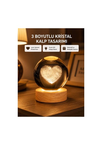 Romantik Kalpli Kristal Cam Küre Usb Li Işıklı Dekoratif Obje Diğer Diğer