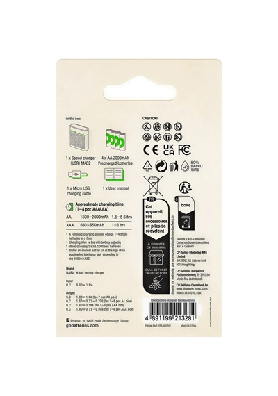 Gp M452 Usb Pil Şarj Cihazı + 4 Adet 2600mah Aa Şarjlı Pil Seti