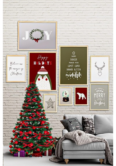 Çerçeveli Yeni Yıl Seti Yılbaşı Seti Mdf Tablo Seti Noel Set Ahşap Çerçeve Seti Özc-335