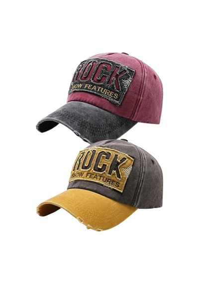Tezzgelsin Unisex Eskitme Rock Nakışlı Ayarlanabilir Beyzbol Kep Şapka 2'li Set Kırmızı - Sarı