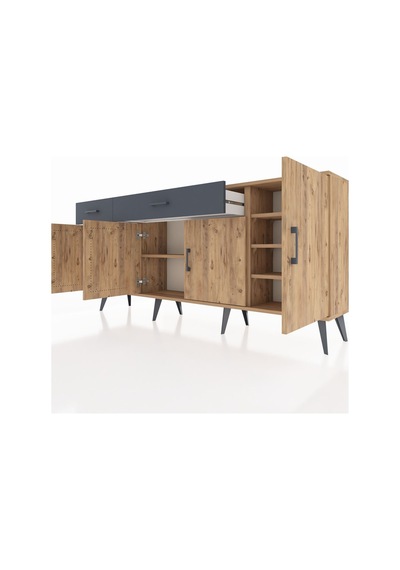 Arges Konsol 5 Raflı 2 Çekmeceli 4 Kapaklı 176x30x83 Çam-çam/antrasit Çam/antrasit Arges Konsol 5 Raflı 2 Çekmeceli 4 Kapaklı 176x30x83 Çam-çam/antrasit Çam/antrasit