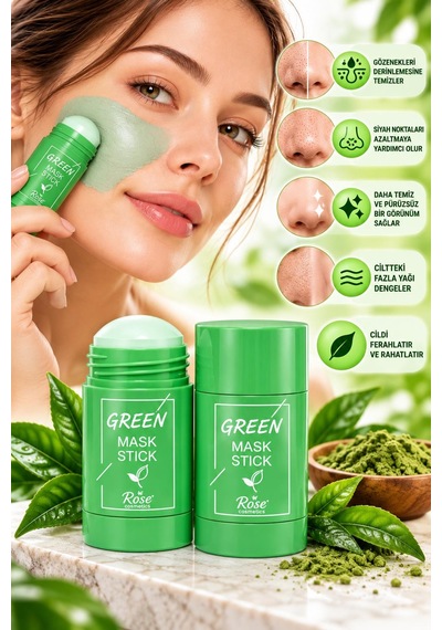 3b Trend Rose Green Mask Stick Yeşil Çay Özlü Yüz Bakım Maskesi