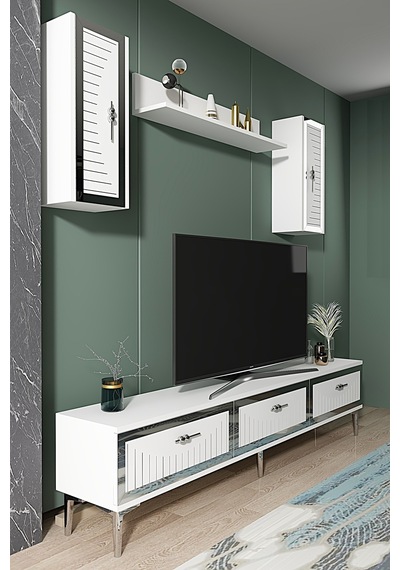 Tvr1801bs - Tuna Tv Ünitesi Beyaz Sılver 180cm Beyaz - Sılver