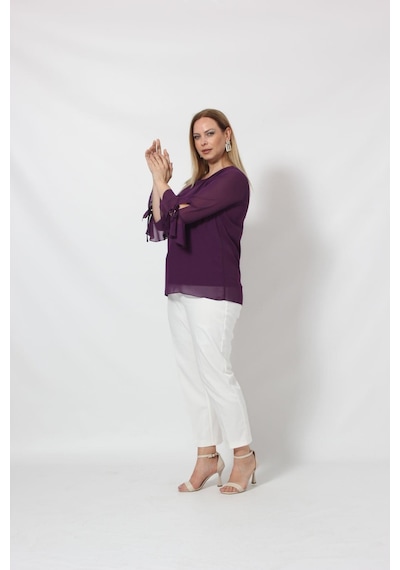 Moda Berray 3119m Mürdüm Kolu Valon Ve Bağcık Detaylı Bluz 001