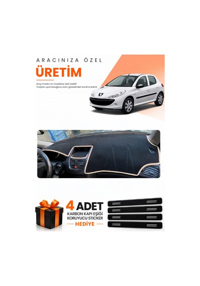 Peugeot 206+ 2009-2013 Uyumlu Torpido Koruma Örtüsü Oto Kılıfı - Siyah Bej