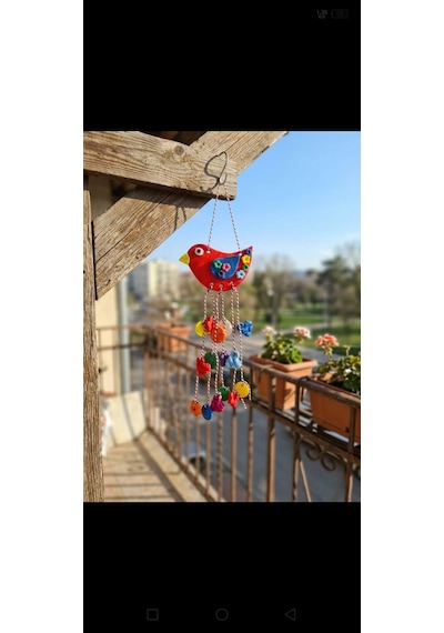 El Yapımı Sarı Kırmızı Balkon Bahçe Duvar Süsü