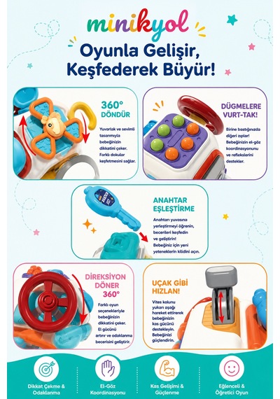 Keşif Direksiyonu 10 U 1 Arada Bebek Aktivite Oyuncağı Duyusal Busy Board