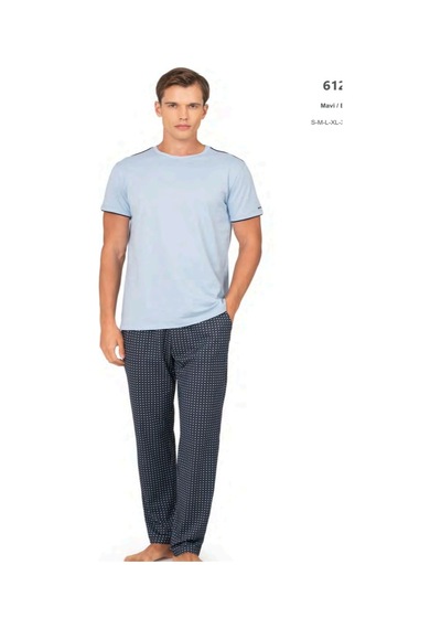 Pierre Cardin 6122 Erkek Kısa Kollu Bisiklet Yaka Pijama Takımı-mavi