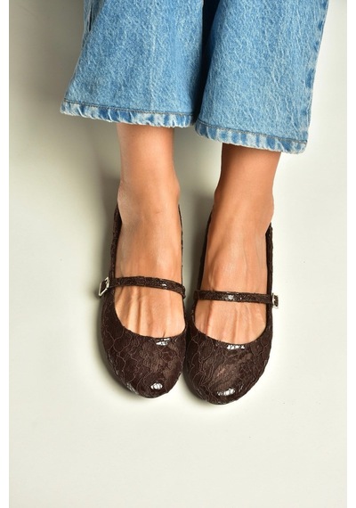 Fox Shoes Z726232704 Kahverengi Kumaş Bantlı Kadın Babet