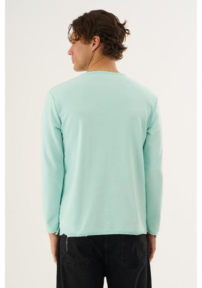 Alexandergardi Waffle Kumaş Düğmeli Yaka Uzun Kollu Sweatshirt Mint