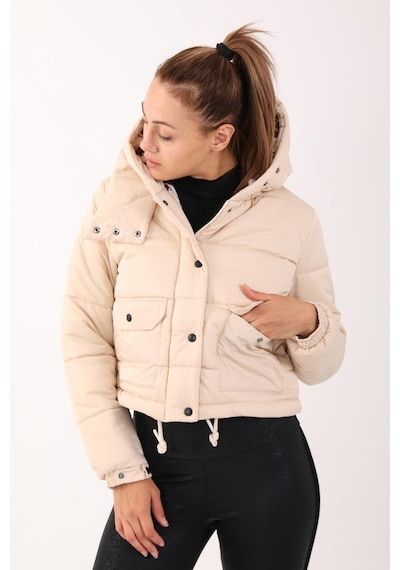 Maraton Sportswear Regular Kadın Kapşonlu Uzun Kol Basic Kil Mont 21288-kil Bej