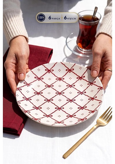 Fiyonk Kareli 6'lı Pasta Tabağı Seti 20 Cm Çok Renkli