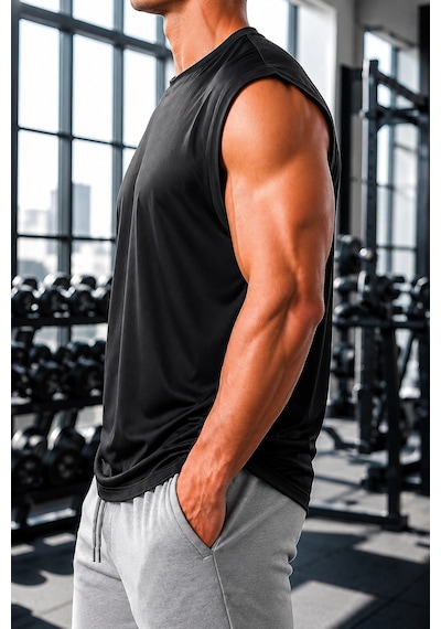 Sapeur Erkek Premium Active Kolsuz Spor Atlet - Ultra Esnek Ve Hızlı Kuruyan Siyah