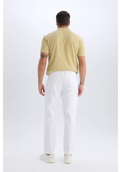 DeFacto %100 Pamuk Relax Fit Rahat Kesim Düz Paça Keten Görünümlü Yazlık Beyaz Kumaş Pantolon D4251AX25SMWT32