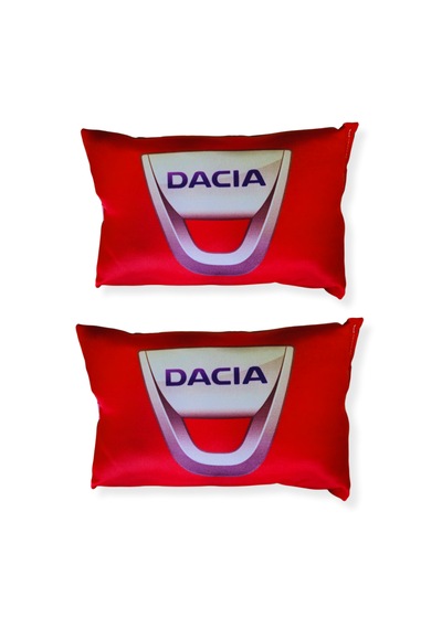 Dacia Logolu Kırmızı Seyahat Boyun Yastığı 2 Li Set Dijital Baskılı Araç Boyun Destek Yastığı Kırmızı