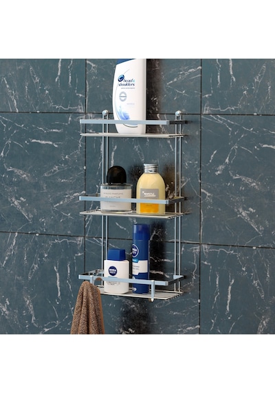 Teknotel Üç Katlı Lamalı Banyo Rafı Kancalı Krom Es065H Çok Renkli