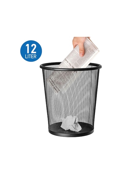 Mesh 699768 Kağıt Sepeti File Çöp Kovası Siyah Ofis Çelik, Siyah 12 L Kapasite 26,5 X