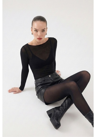 Holly Lolly Kayık Yaka Ultra Soft Nikki Kaşmir Bluz Siyah